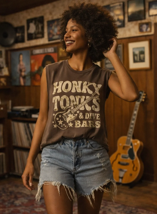 Country Deep Women's Brown Honky Tonks and Dive Bars Boxy Tee