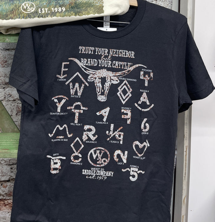 West 20 Dark Grey Cattle Co Tee