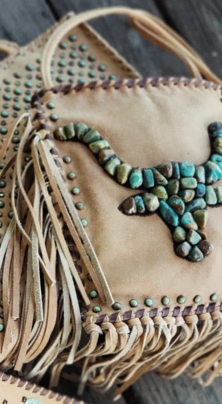 KurtMen Gazelle with Turquoise Nugget Longhorn and Studs Crossbody Bag