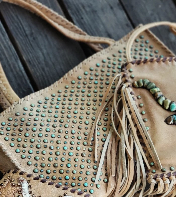 KurtMen Gazelle with Turquoise and Crystal Studs Wedge Tote