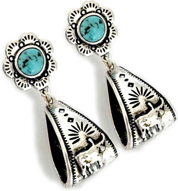 WYO-Horse Longhorn Embellished Stirrup Earrings