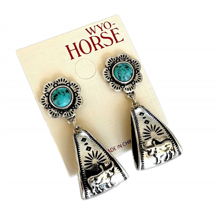 WYO-Horse Longhorn Embellished Stirrup Earrings