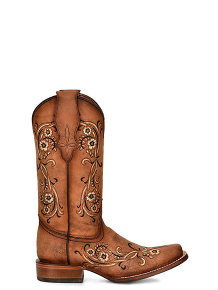 Corral Women's Sand Floral Embroidery Brown Cowboy Boot