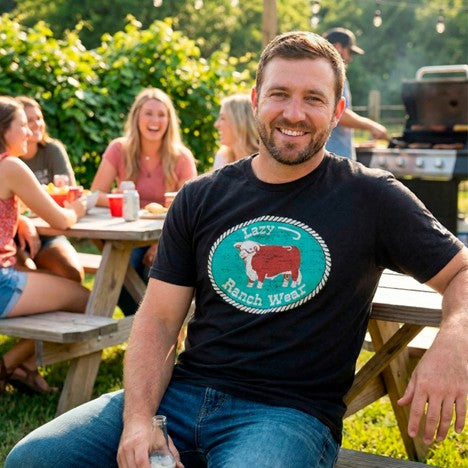 Lazy J Ranch Black Original Buckle Short Sleeve Tee