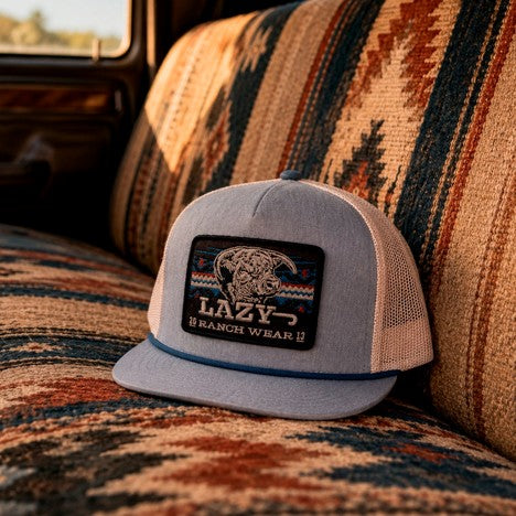 Lazy J Ranch Chambray & Tan Aztec Tribal Classic Rope Trucker Hat