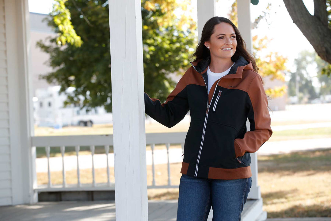 Cinch Women's Brown Color Blocked Bonded Hoodie