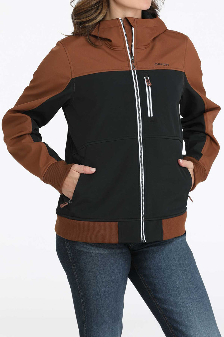 Cinch Women's Brown Color Blocked Bonded Hoodie