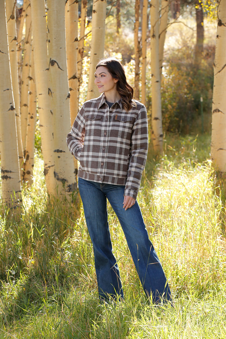 Cinch Women's Gray and Brown Plaid Trucker Jacket