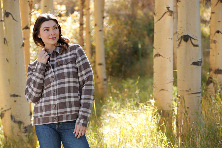 Cinch Women's Gray and Brown Plaid Trucker Jacket