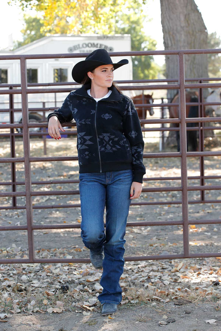 Cinch Women's Black and Gray Aztec Polar Fleece Jacket