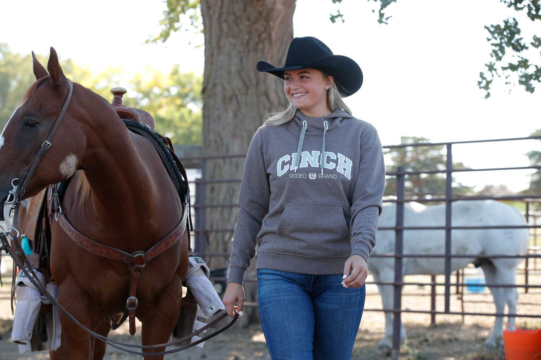 Cinch Women's Brown and Blue Logo Hoodie