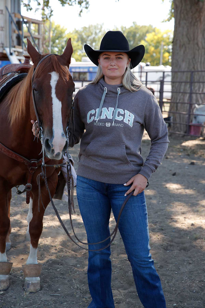 Cinch Women's Brown and Blue Logo Hoodie