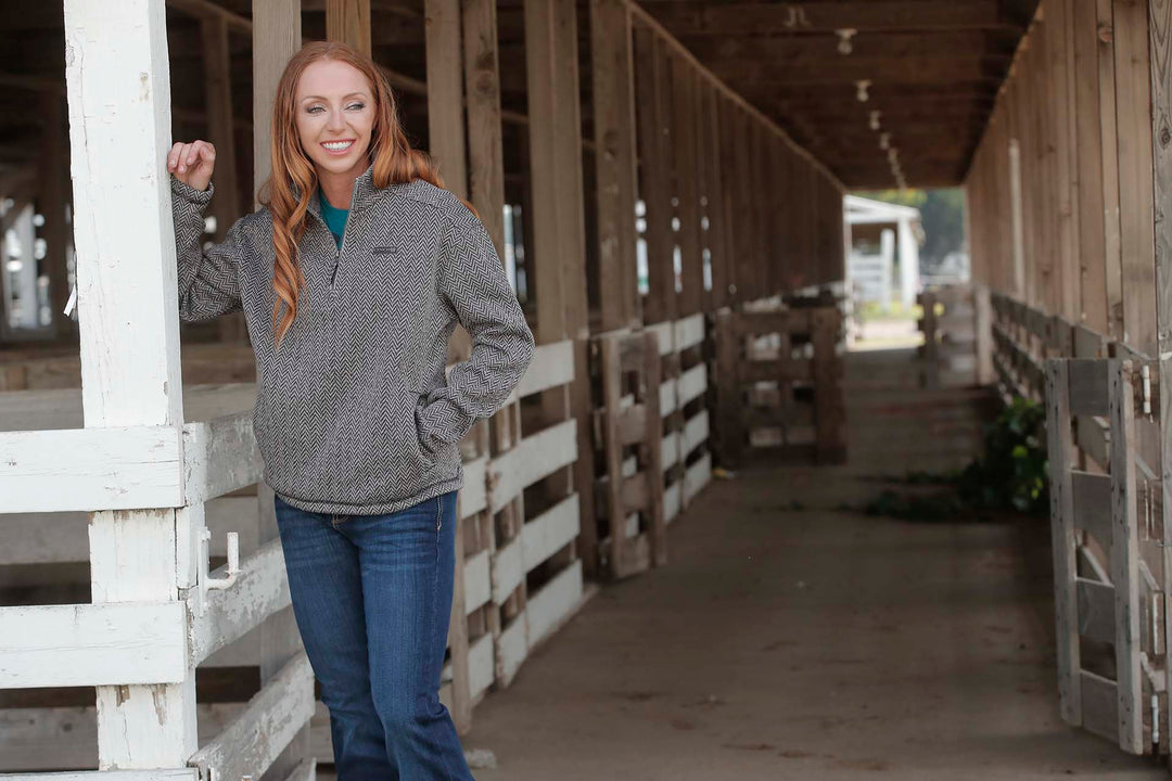 Cinch Women's Gray Herringbone 1/4 Zip Pullover