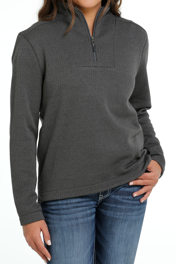 Cinch Women's Charcoal Quarter Zip Sweater Knit Pullover