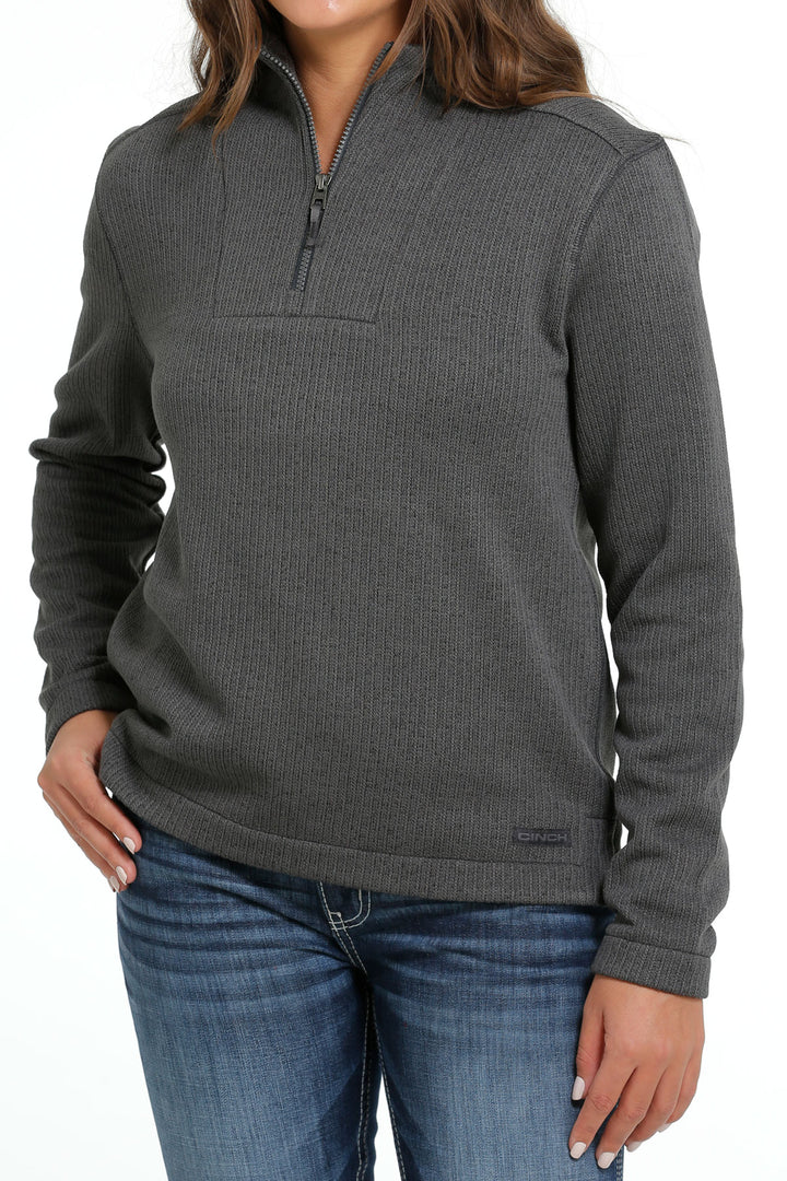 Cinch Women's Charcoal Quarter Zip Sweater Knit Pullover