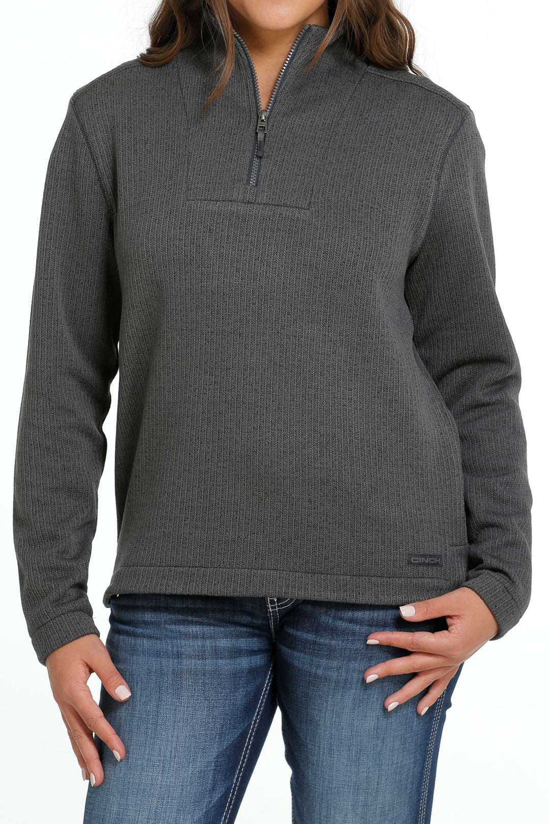 Cinch Women's Charcoal Quarter Zip Sweater Knit Pullover