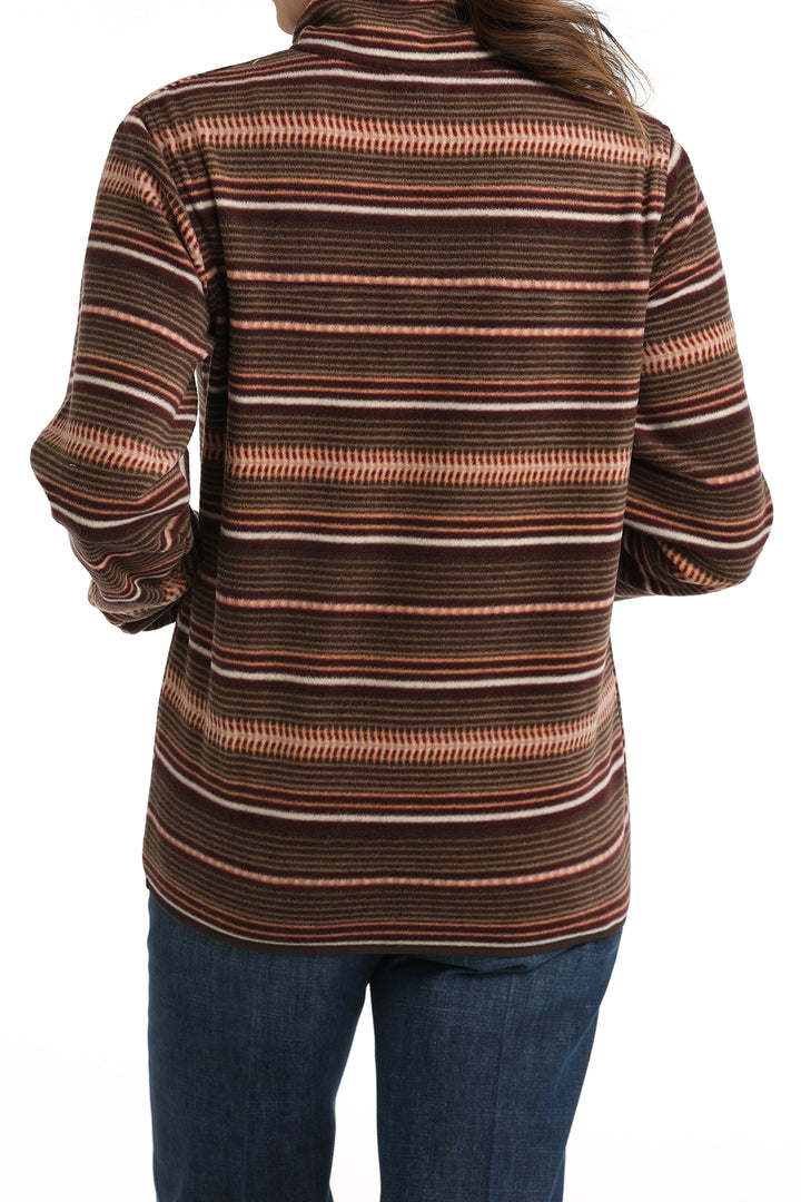 Cinch Women's Brown and Coral Striped Fleece Pullover