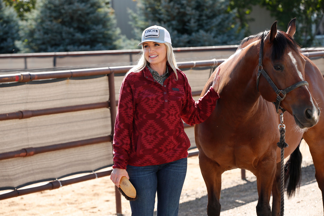 Cinch Women's Red Southwest Polar Fleece Pullover