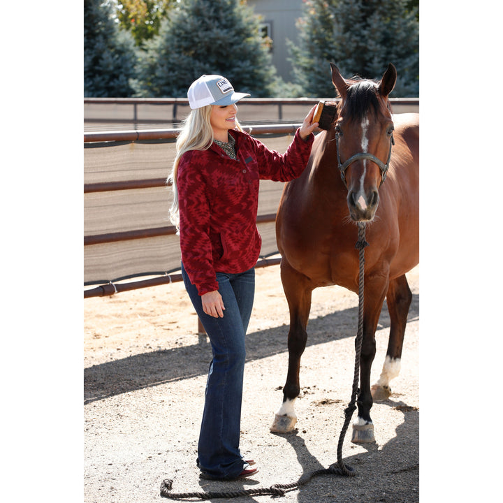 Cinch Women's Red Southwest Polar Fleece Pullover