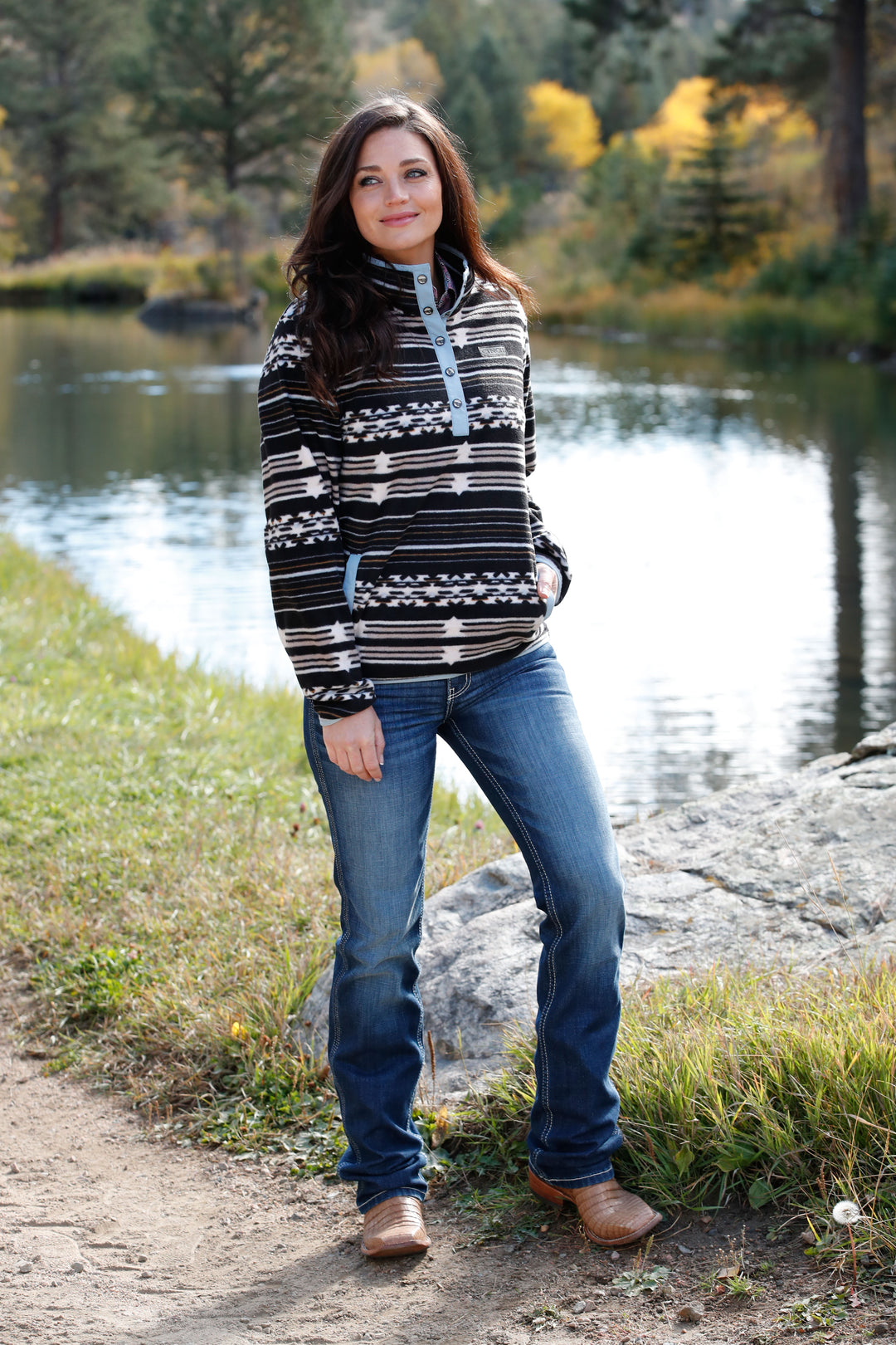 CINCH Jeans  Women's Southwest Print Polar Fleece Pullover - Black
