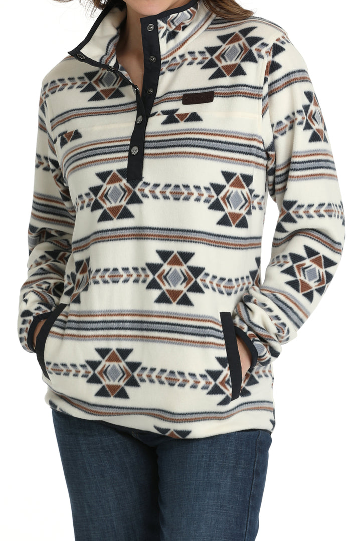 Cinch Cream Southwestern Print Fleece Pullover