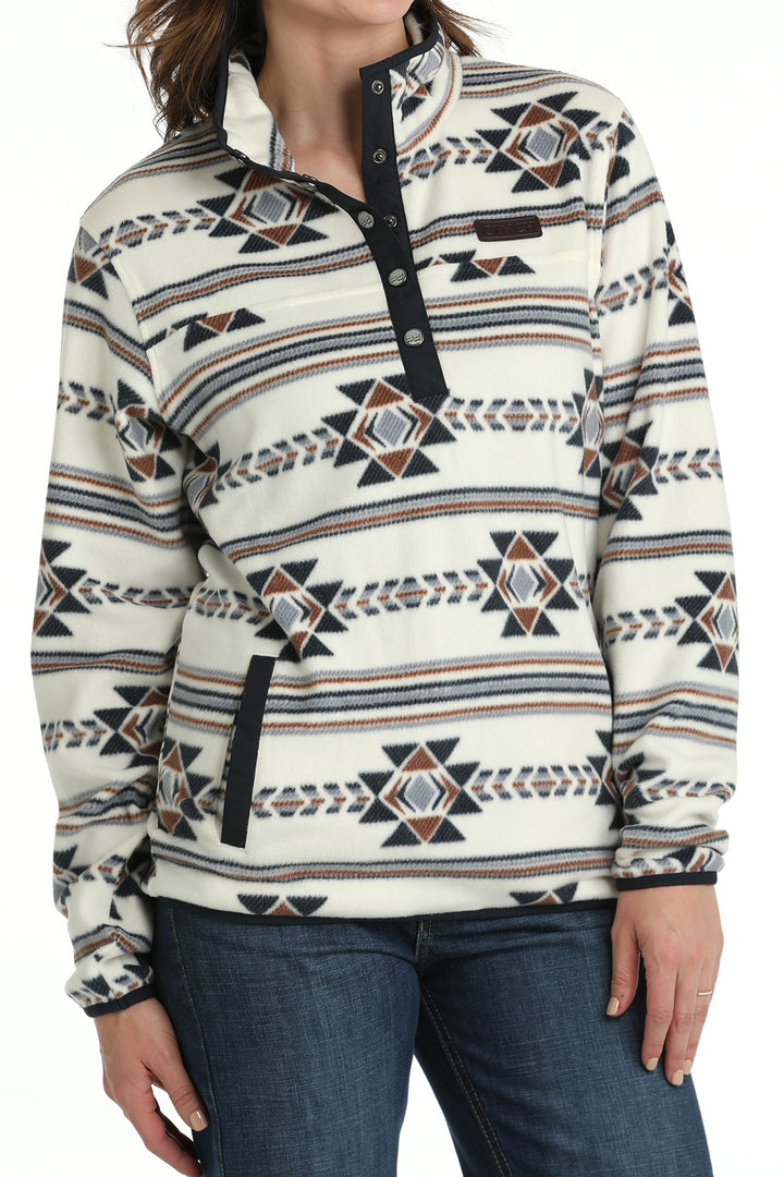 Cinch Cream Southwestern Print Fleece Pullover