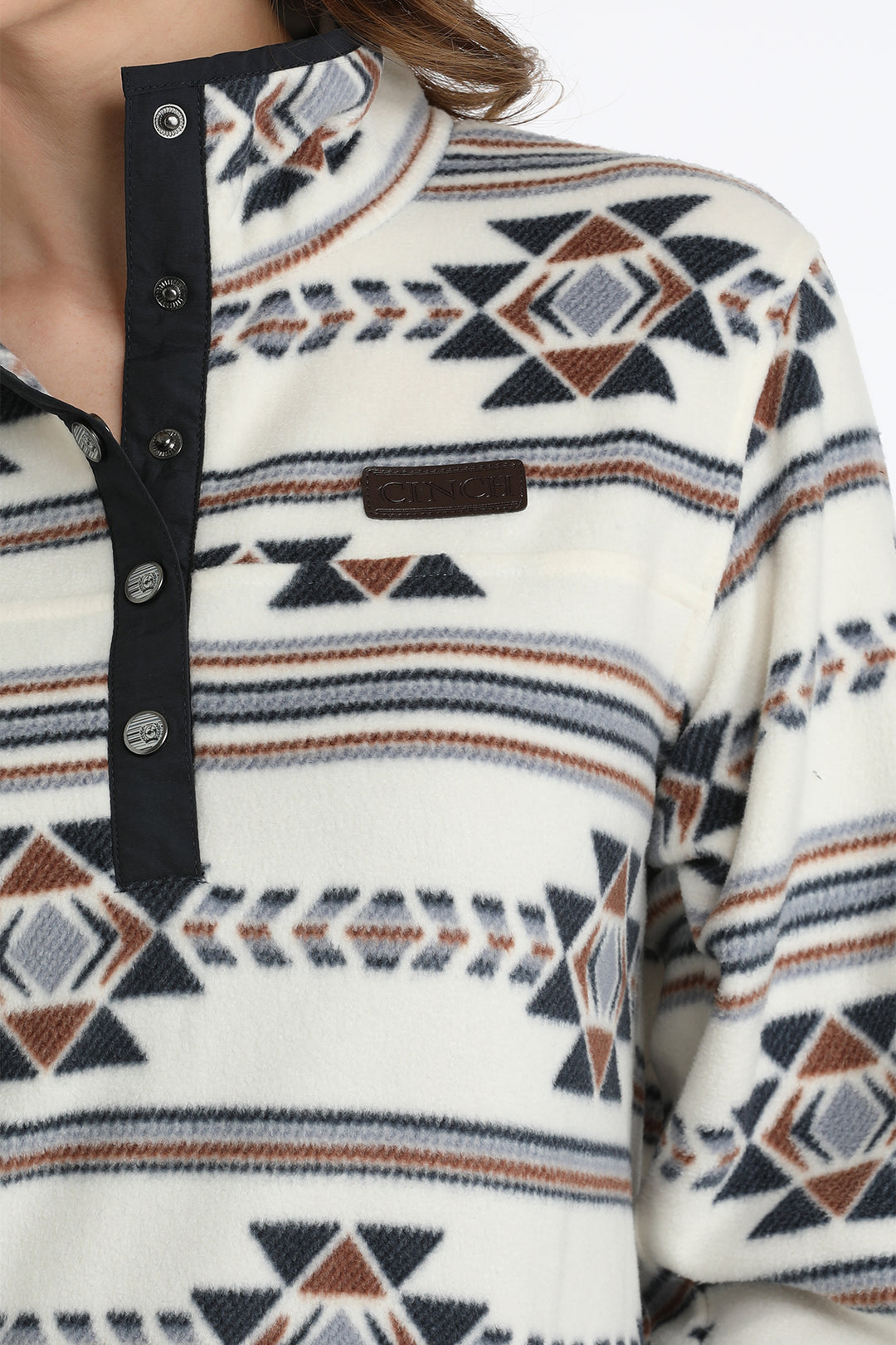 Cinch Cream Southwestern Print Fleece Pullover