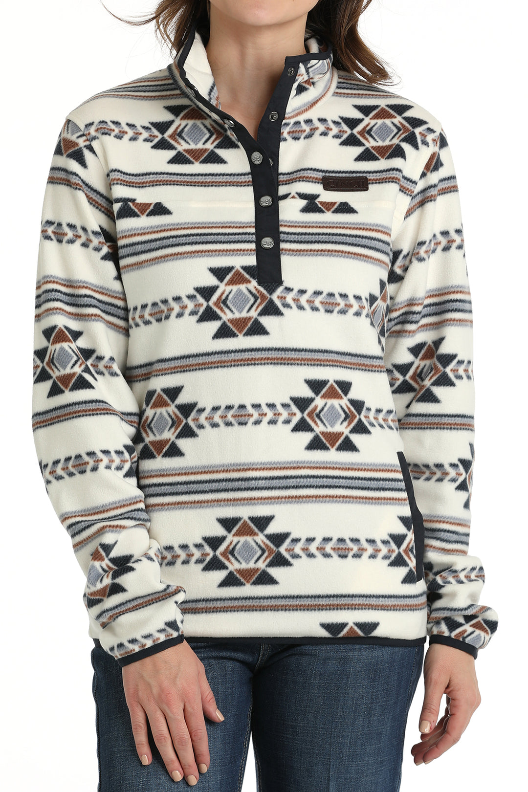 Cinch Cream Southwestern Print Fleece Pullover