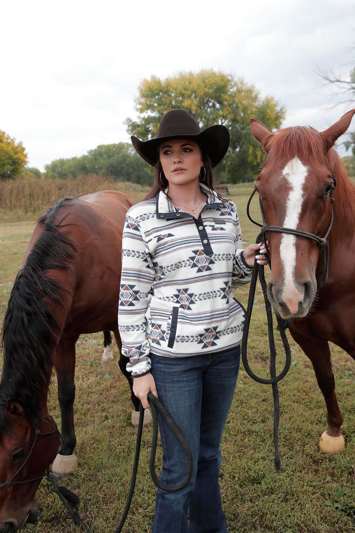 Cinch Cream Southwestern Print Fleece Pullover