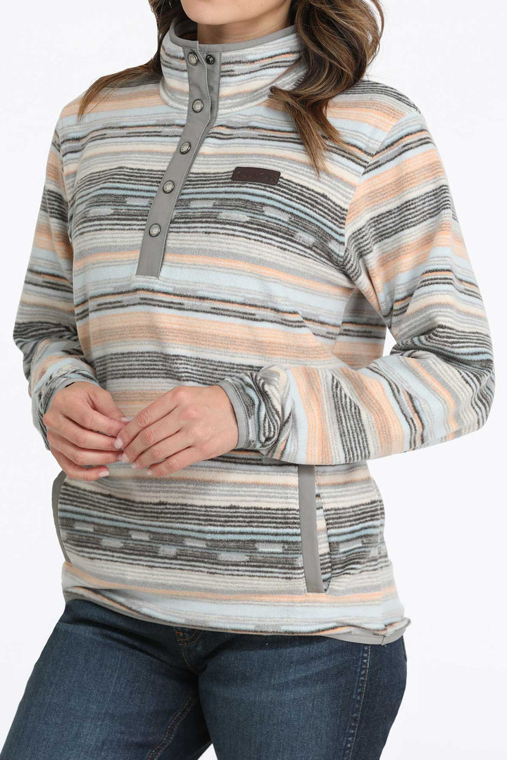 Cinch Women's Gray and Peach Polar Fleece Pullover