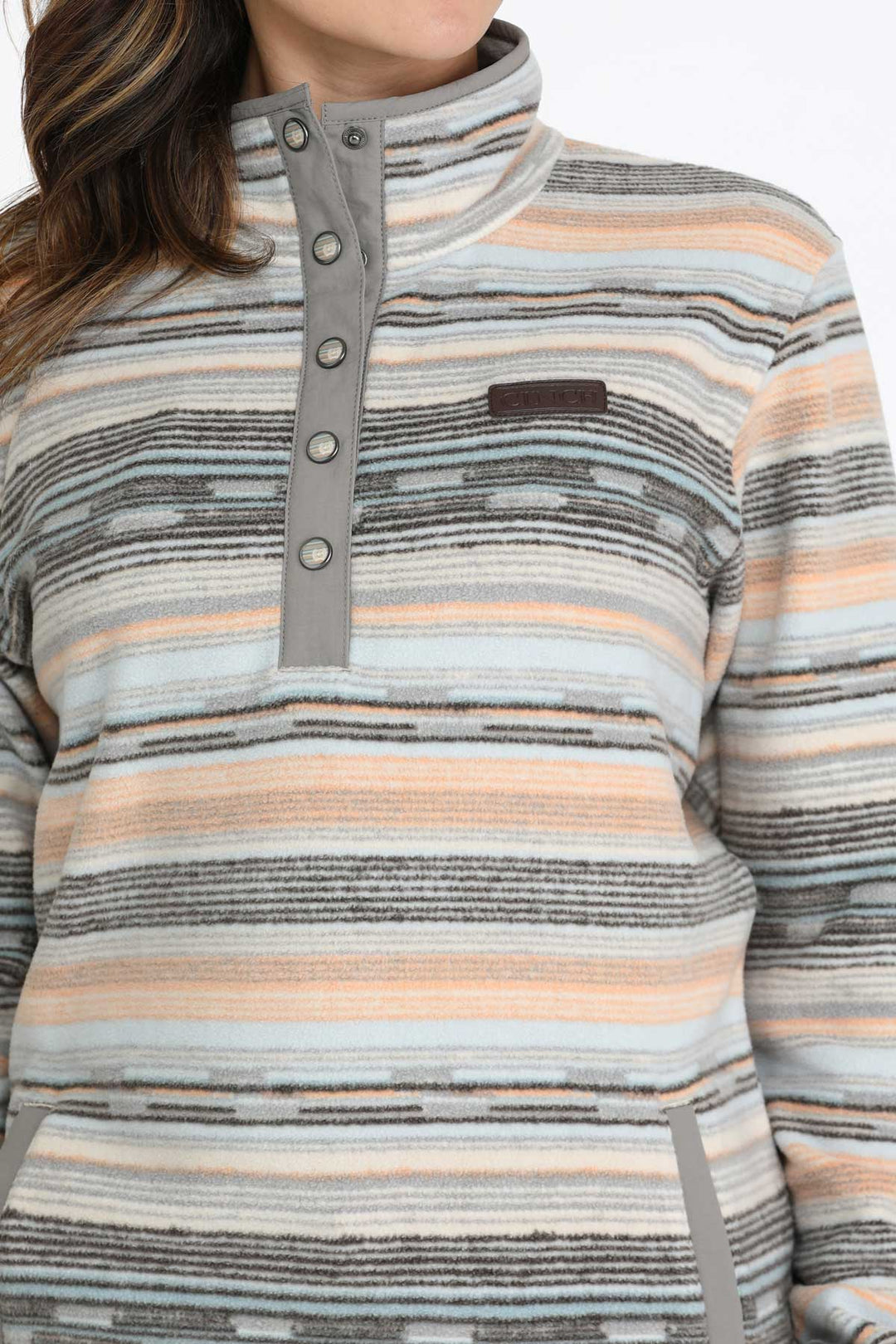 Cinch Women's Gray and Peach Polar Fleece Pullover