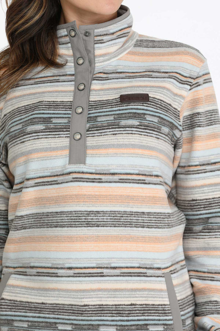 Cinch Women's Gray and Peach Polar Fleece Pullover