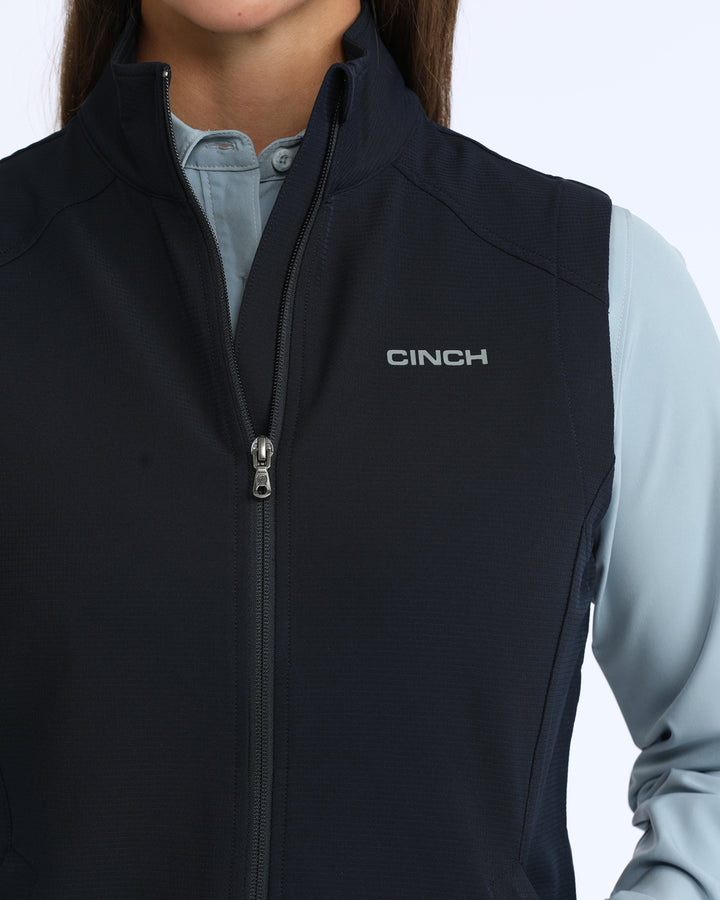 Navy windproof vest for women by Cinch, Western wear style, featuring a sleeveless design and front zipper.