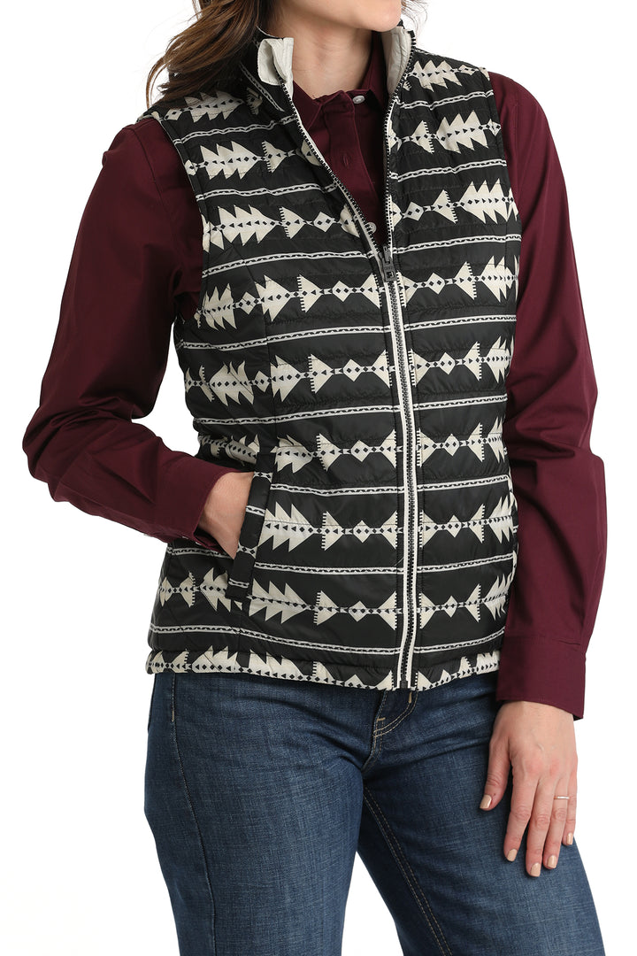 Cinch Women's Black and Cream Reversible Aztec Vest