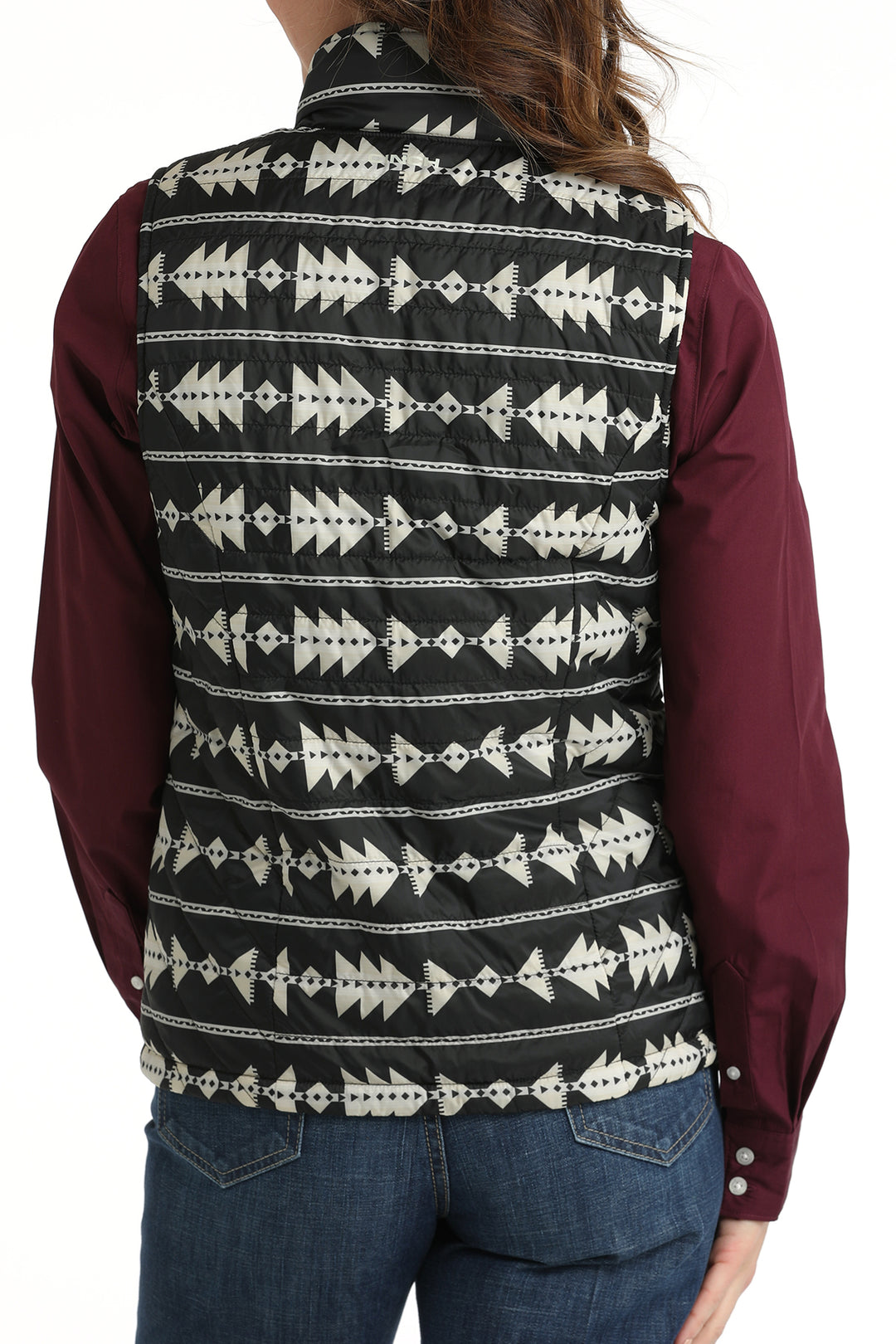 Cinch Women's Black and Cream Reversible Aztec Vest