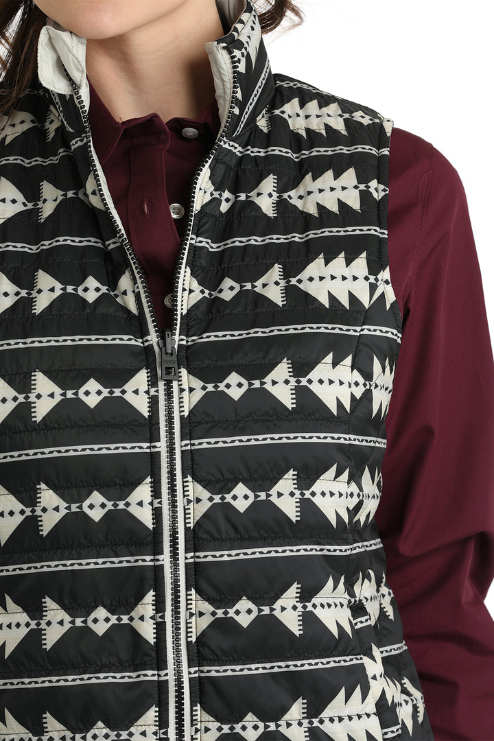 Cinch Women's Black and Cream Reversible Aztec Vest