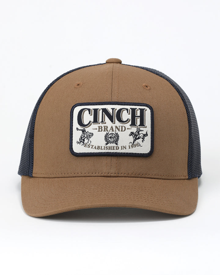 Cinch Brown Bucking Bronc Logo Patch Trucker Cap