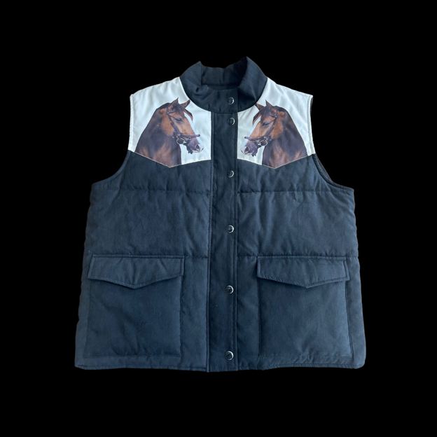 Rodeo Hippie Women's Black MOD Wild Horses Puffer Vest