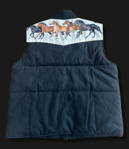 Rodeo Hippie Women's Black MOD Wild Horses Puffer Vest