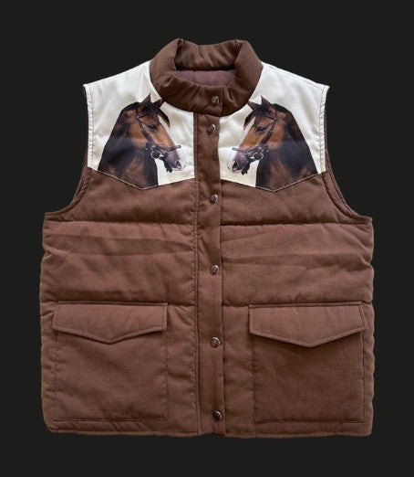 Rodeo Hippie Women's Brown MOD Wild Horses Puffer Vest