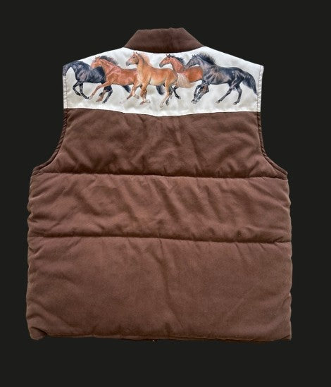 Rodeo Hippie Women's Brown MOD Wild Horses Puffer Vest