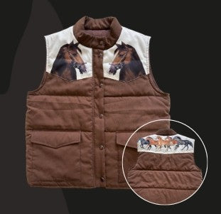 Rodeo Hippie Women's Brown MOD Wild Horses Puffer Vest