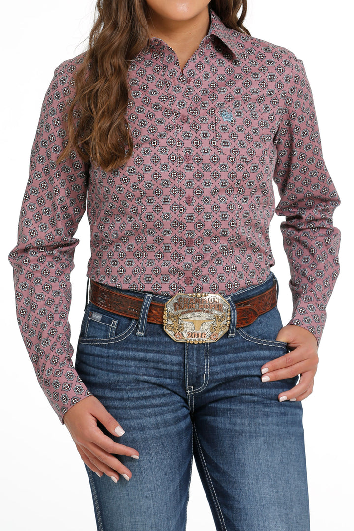 Cinch Women's Pink Pattern Button Down Western Shirt