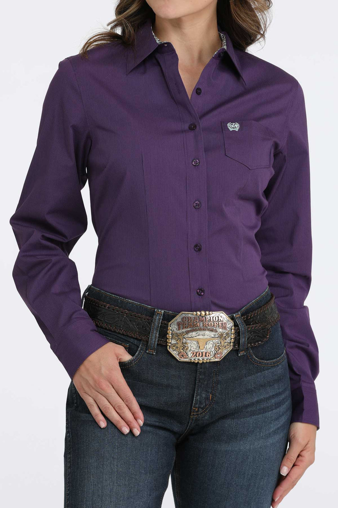 Cinch Women's Purple Stripe Stretch Button Down Shirt