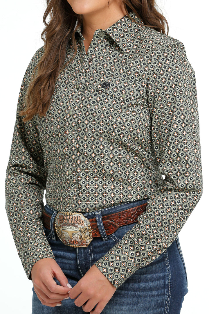 Cinch Women's Olive Snap Down Western Shirt