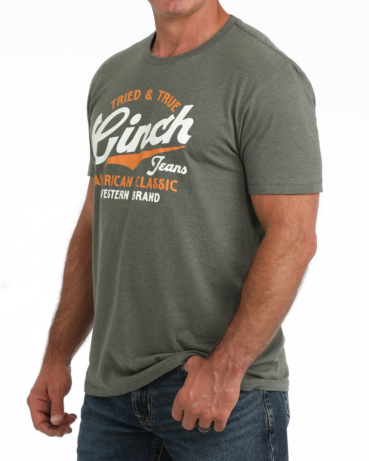 Cinch Men's Olive Tried and True Logo Tee