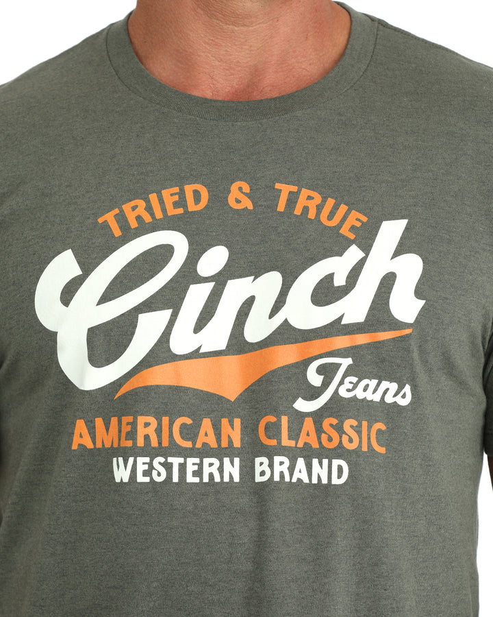Cinch Men's Olive Tried and True Logo Tee