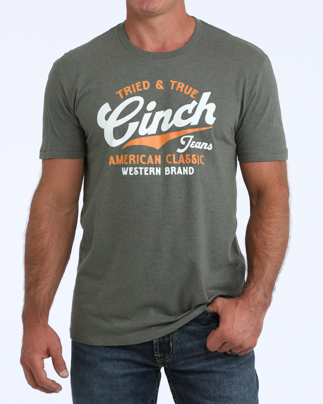 Cinch Men's Olive Tried and True Logo Tee