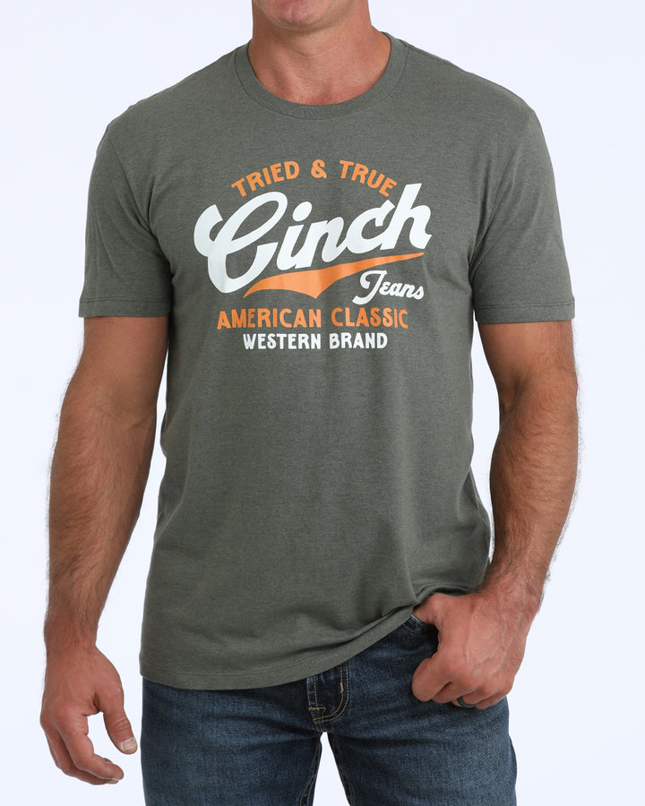 Cinch Men's Olive Tried and True Logo Tee