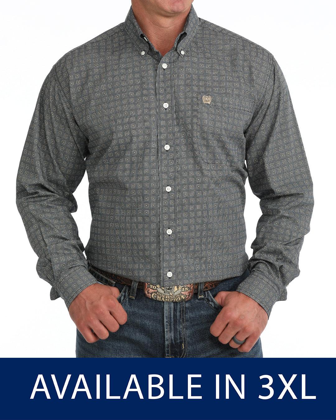Cinch Men's Navy Geometric Print Long Sleeve Button Down Shirt